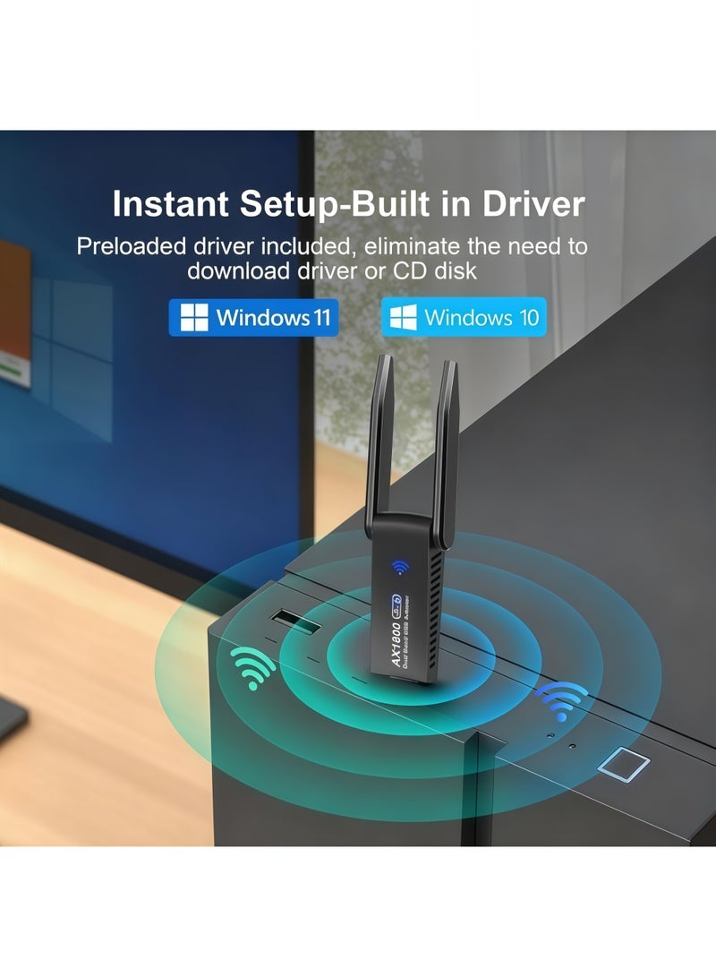 أورييل محول واي فاي USB لاسلكي - مستقبل لاسلكي خارجي ثنائي النطاق 2.4 جيجاهرتز/5.8 جيجاهرتز بسرعة 1800 ميجابت في الثانية، بطاقة شبكة لاسلكية، يدعم واي فاي 6، USB 3.0، WPA3، MU-MIMO، متوافق مع أجهزة الكمبيوتر المكتبية والمحمولة، يعمل بنظامي التشغيل ويندوز 11/10 فقط، برنامج تشغيل مدمج، سهل الاستخدام (التوصيل والتشغيل) - Image 3